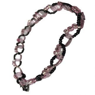 Handcrafted Black Pink Seed Beads and Pink Cubes Circular 13 Inch Necklace