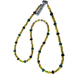 Handcrafted Yellow Green and Black Beaded 22 Inch Necklace