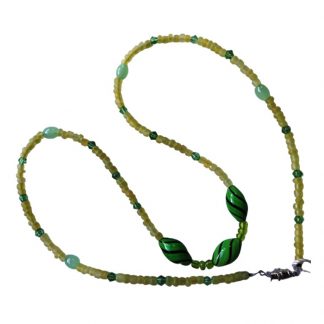 Handcrafted Dark and Light Greens Glass Beaded Necklace 23 Inch