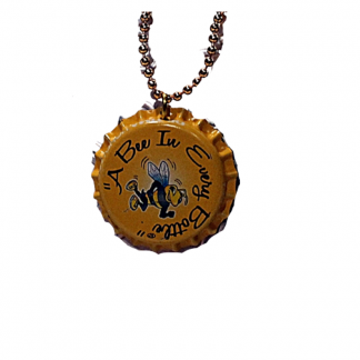 Honey Bee Rootbeer Upcycled Bottlecap 17 Inch Necklace