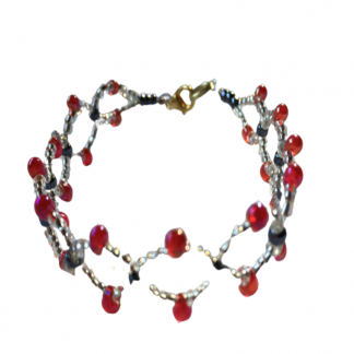 Handcrafted Clear Glass and Red Teardrop Beaded Circular Bracelet 6 Inch
