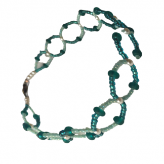 Handcrafted Light Green and Dark Teal 10 inch Circular Beaded Anklet