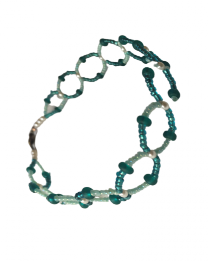 Handcrafted Light Green and Dark Teal 10 inch Circular Beaded Anklet