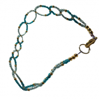 Handcrafted Teal and Gold Seed Bead Circular Anklet Bracelet 9 Inch