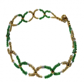 Handcrafted Gold and Green Circular Beaded Anklet Bracelet 9 Inch