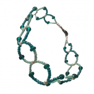 Handcrafted Dark Teal and Light Green 10 Inch Circular Beaded Anklet
