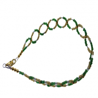 Handcrafted Green and Gold Beaded Circular Anklet Bracelet 9 Inch
