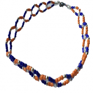 Handcrafted Blue Orange and Silver Beaded Circular Anklet Bracelet 10 Inch
