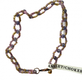 Handcrafted Light Pink and Dark Purple Beaded 10 inch Circular Anklet Bracelet