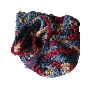 Hand Crocheted Variegated Blue Beige and Burgundy 4x5 Coin Bag