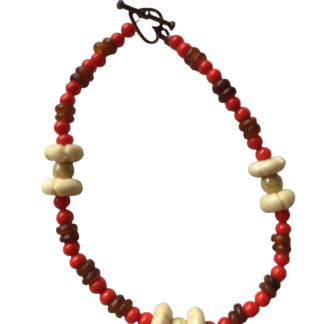 Handcrafted Red Brown and Beige Stone Beads 9 Inch Anklet Bracelet