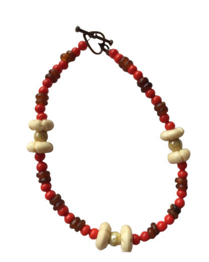 Handcrafted Red Brown and Beige Stone Beads 9 Inch Anklet Bracelet