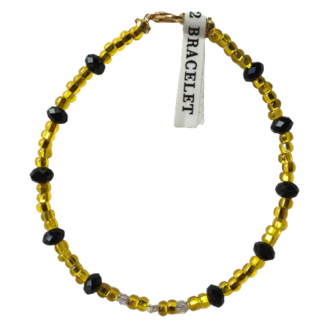 Handcrafted Bright Yellow and Black Crystal Bracelet 8 Inch
