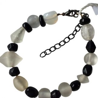 Handcrafted Black and Frost White 6 inch Beaded Bracelet