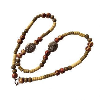 Handcrafted Dark Brown and Red 22 Inch Wood Bead Necklace
