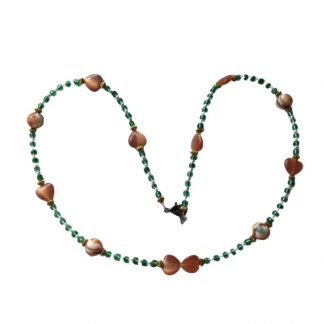 Handcrafted Orange Heart Catseye Beads and Green Glass Beads 23 Inch Necklace