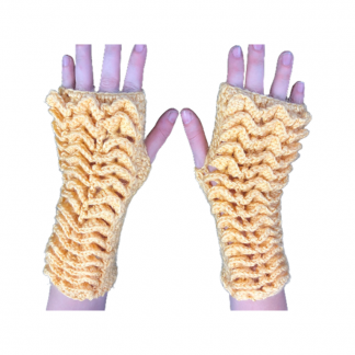 Hand Crocheted Golden Yellow 3x11 Inch Full Front Sleeve Dragon Scales Fingerless Gloves