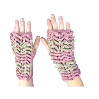 Hand Crocheted Victorian Rose Variegated Rose Garden 4x9 Inch Full Front Sleeve Dragon Scales Fingerless Gloves