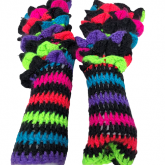 Hand Crocheted Variegated Neon Brites Front Only 3x14 Inch Dragon Scales Fingerless Gloves