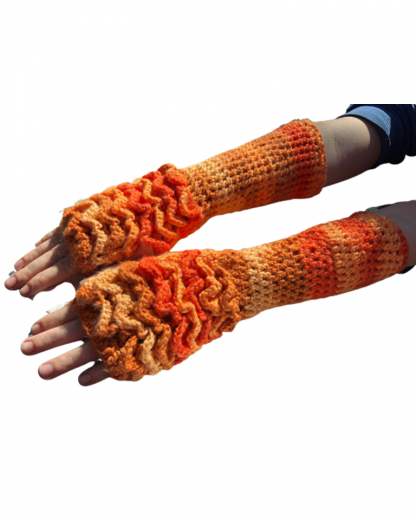 Hand Crocheted Gold Ombre Variegated Dragon Scales Top Only 4x13 Inch Fingerless Gloves