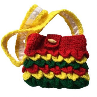 Hand Crocheted Yellow Red and Green Dragon Scales 8x7 Inch Tote with White Lining