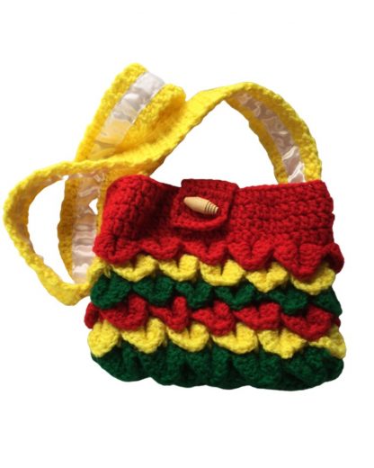Hand Crocheted Yellow Red and Green Dragon Scales 8x7 Inch Tote with White Lining
