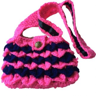 Hand Crocheted Hot Pink and Dark Blue Dragon Scales 8x6 Tote with Black Lining