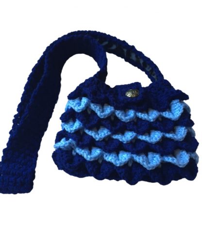 Hand Crocheted Dark and Light Blue Dragon Scales 9x6 Tote with Black Lining