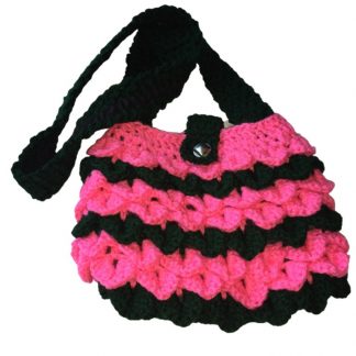 Hand Crocheted Hot Pink and Dark Green Dragon Scales 9x7 Tote with Black Lining