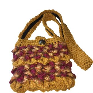 Hand Crocheted Gold and Variegated Maroon Gold Yellow Dragon Scales 8x6 Tote with Black Lining