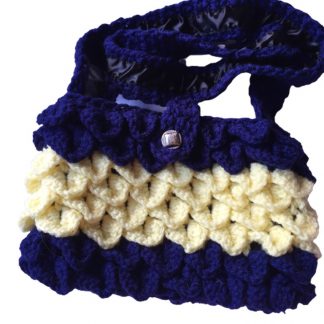 Hand Crocheted Dark Blue and Light Yellow Dragon Scales 6x10 Inch Tote with Black Lining