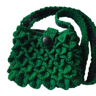 Hand Crocheted Dark Green Dragon Scales 6x8 Tote with Black Lining