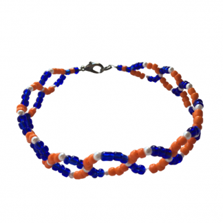 Handcrafted Opaque Orange and Blue Glass Beads with Pearl Beads 9 Inch Circular Anklet/Bracelet
