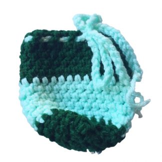 Hand Crocheted Dark and Light Green Striped Drawstring 4 x 5 Coin Bag