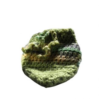 Hand Crocheted Sage Green with Multicolored Stripe 4x4 Inch Coin Bag