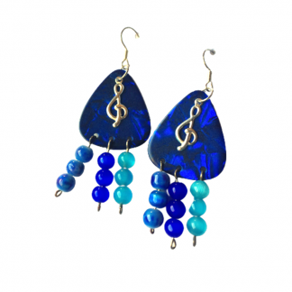 Dark Blue Sapphire Guitar Pick Catseye Bead Earrings