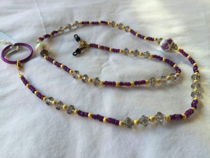 Clear Gold and Puple Beaded Sunglass Chain