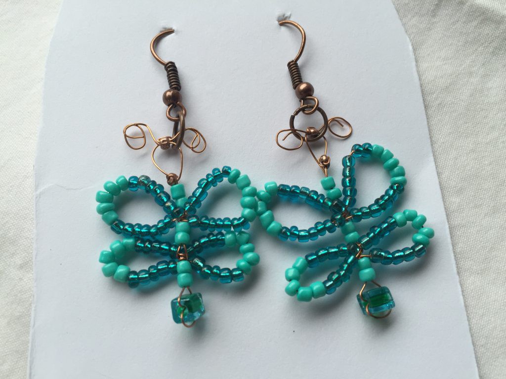 Dark Teal and Turquoise Seed Bead Butterfly Earrings SWC Online Store