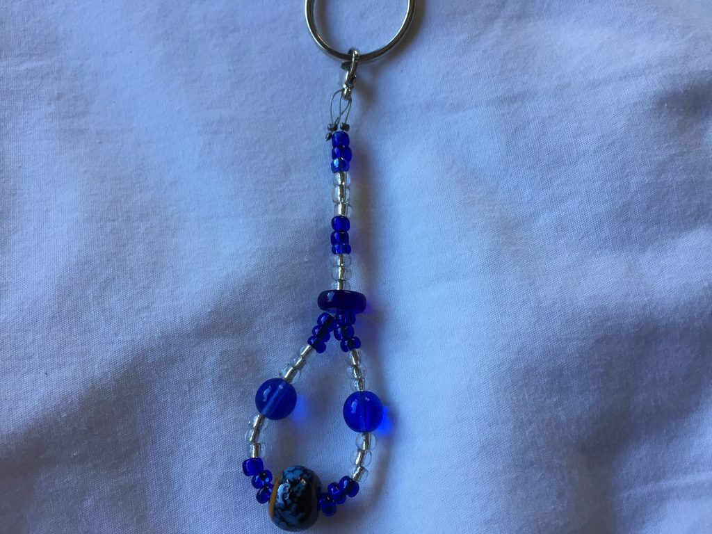 Sapphire Blue and Clear Beaded Keychain Charm SWC Online Store