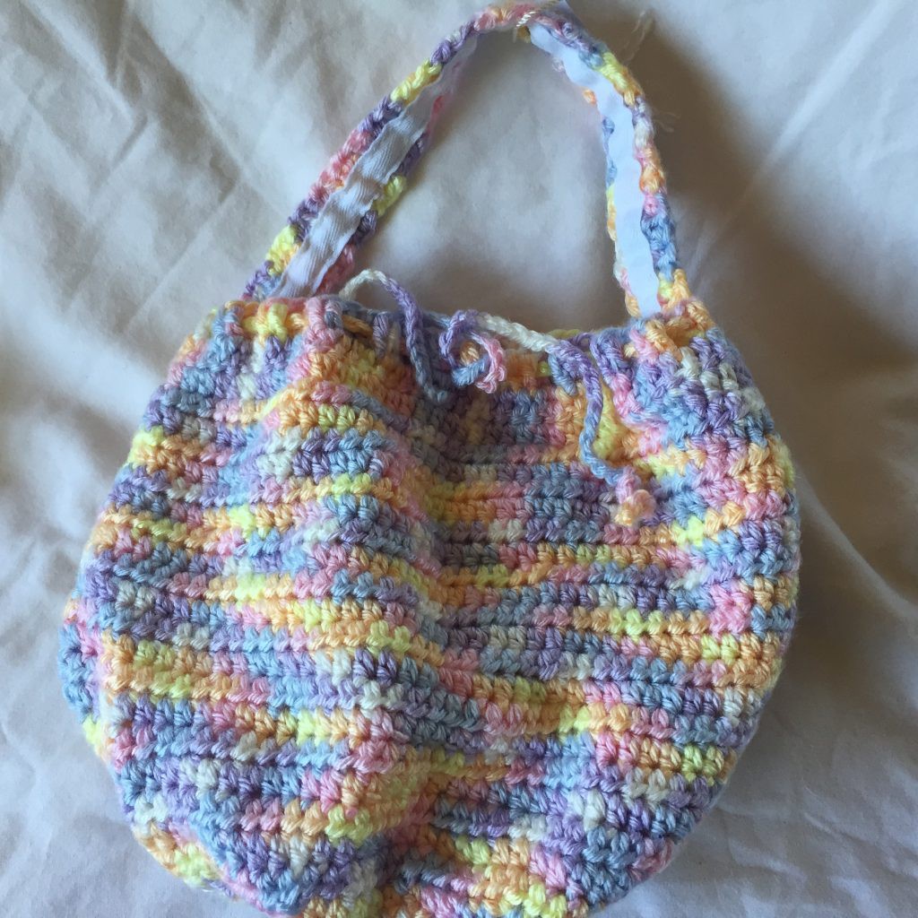 Variegated Pastels Crocheted 9x8 Drawstring Tote with White Lining ...