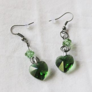 Handcrafted Bead and Wire Crystal Heart Earrings