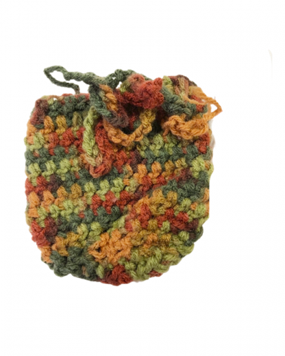 Hand Crocheted Variegated Fall Colors Green Orange Brown 4x4 Inch Coin Bag