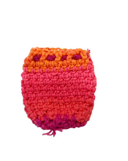 Hand Crocheted Variegated Orange Burgundy Melon 3x4 Inch Coin Bag