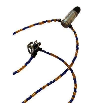 Handcrafted Orange and Blue Seed Bead Necklace with Recycle Bullet Charm