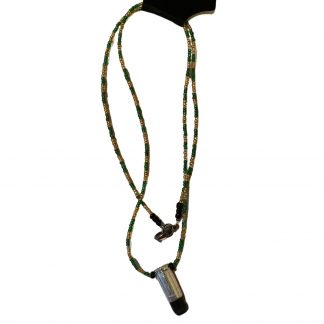Handcrafted Green and Yellow Seed Bead Necklace with Recycled Bullet Charm